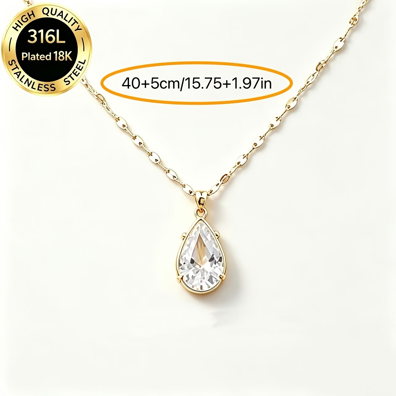 18K Gold-Plated Teardrop Synthetic Zirconia Necklace